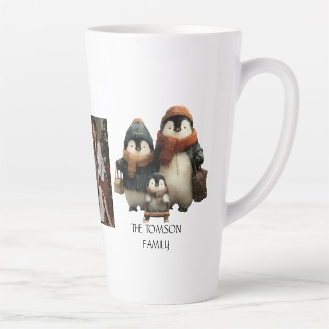 Winter Penguin Family Personalized Design Latte Mug (Right)