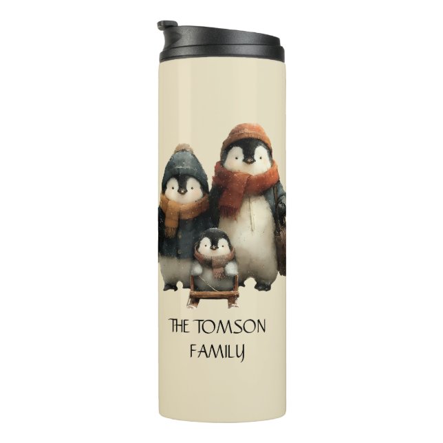 Winter Penguin Family Personalized Design Thermal Tumbler (Rotated Right)