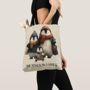 Winter Penguin Family Personalized Design Tote Bag