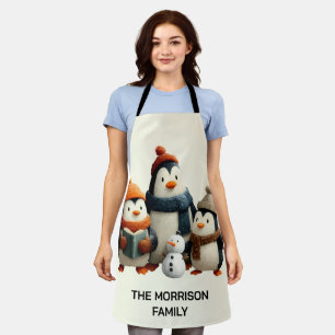 Winter Penguin Family with Snowman Apron