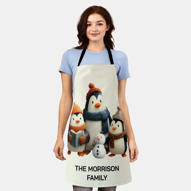 Winter Penguin Family with Snowman Apron (Worn)