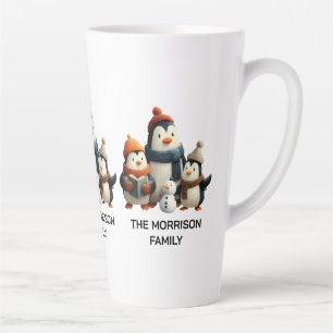 Winter Penguin Family with Snowman Latte Mug