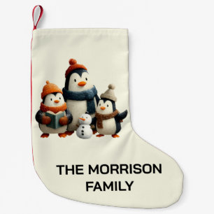 Winter Penguin Family with Snowman Small Christmas Stocking