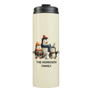 Winter Penguin Family with Snowman Thermal Tumbler