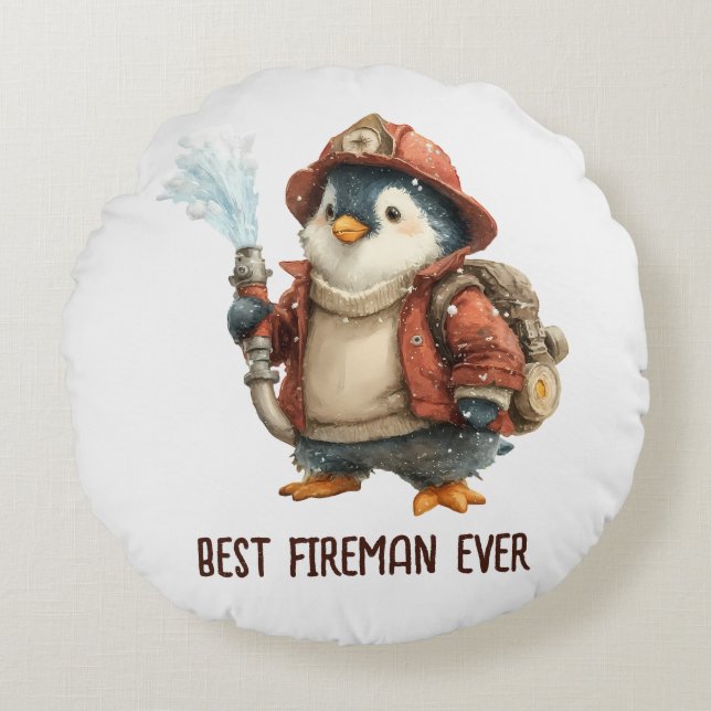 Winter Penguin Firefighter Ping Pong Paddle Round Cushion (Front)