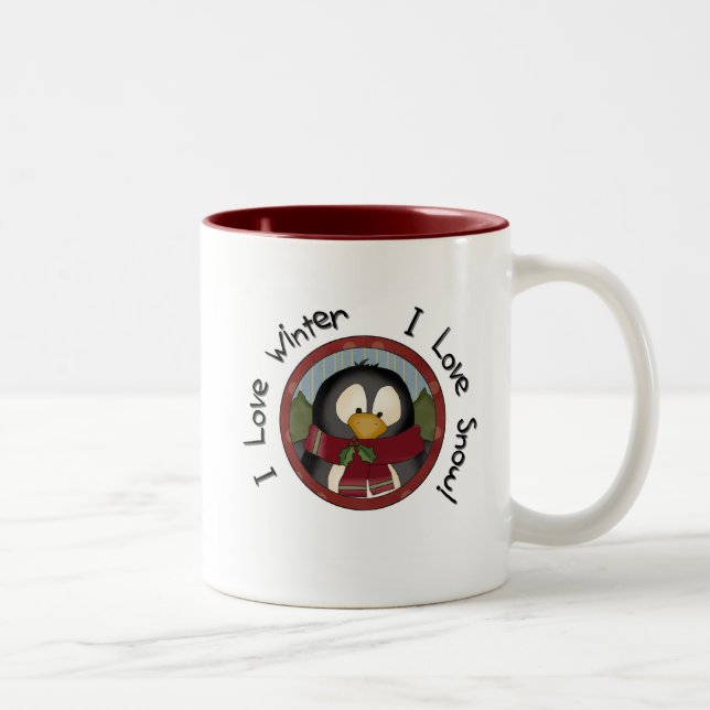 Winter Penguin Holiday Tshirts and Gifts Two-Tone Coffee Mug (Right)