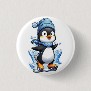 Winter Penguin Ice Staking 3 Cm Round Badge