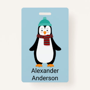 Winter Penguin Name Tag Personalize ID Badge