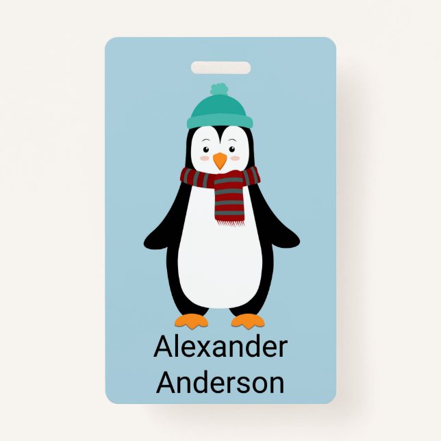 Winter Penguin Name Tag Personalize ID Badge (Front)