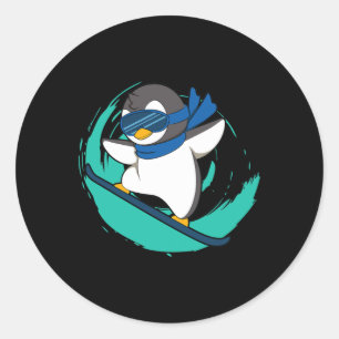 Winter Penguin On Snowboard Snowboarding Classic Round Sticker