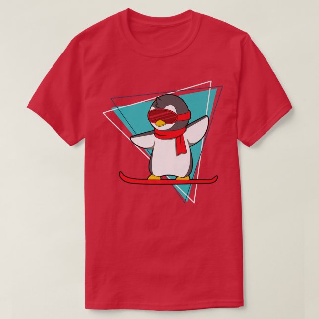 Winter Penguin On Snowboard Snowboarding  T-Shirt (Design Front)