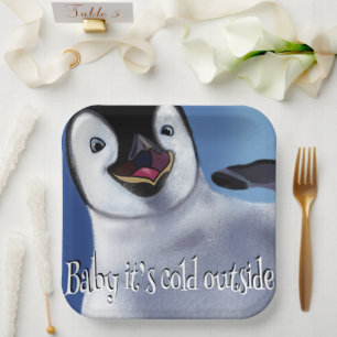 Winter Penguin Paper Plate