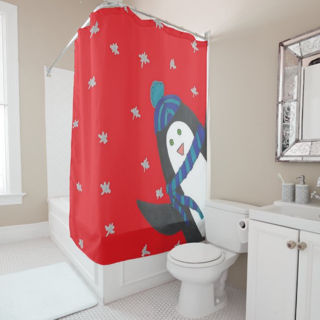 Winter Penguin Shower Curtain (In Situ)