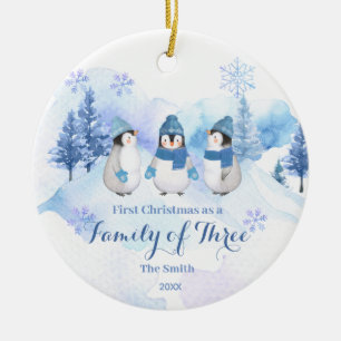 Winter Penguin Snow Christmas as a Family of Three Ceramic Tree Decoration