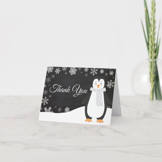 Winter Penguin Snowflake Thank You Card (Front)