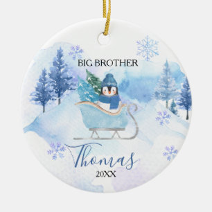 Winter Penguin Snowflakes Big Brother Christmas Ceramic Tree Decoration