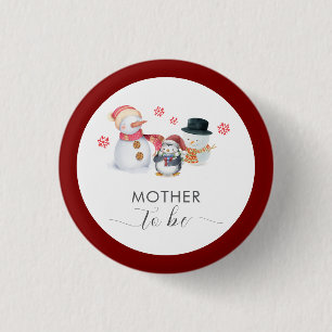 Winter Penguin Snowman Mother To Be Baby Shower 3 Cm Round Badge