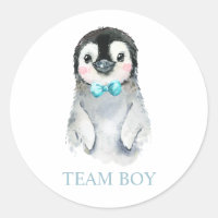 Winter Penguin Team BOY Gender Reveal Game Label
