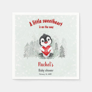 Winter Penguin Valentines Boy Baby Shower Napkin