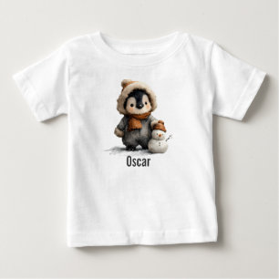 Winter Penguin with Snowman Design Baby T-Shirt