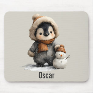 Winter Penguin with Snowman Design Mouse Mat