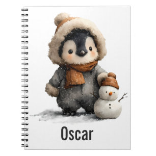 Winter Penguin with Snowman Design Notebook