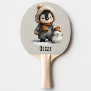 Winter Penguin with Snowman Design Ping Pong Paddle