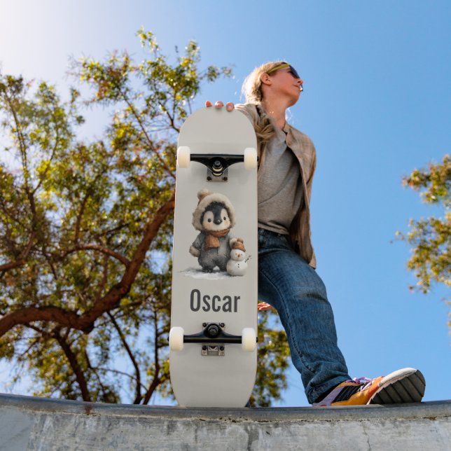 Winter Penguin with Snowman Design Skateboard (Outdoor 1)