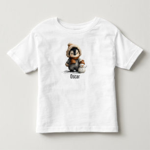 Winter Penguin with Snowman Design Toddler T-Shirt
