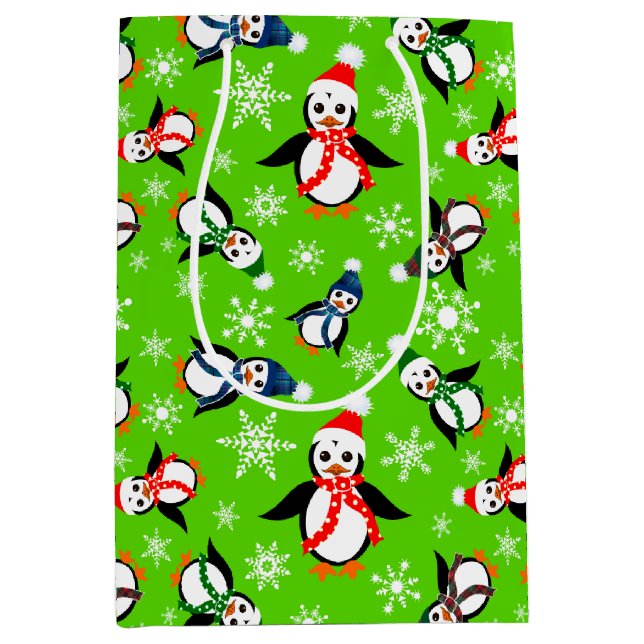 Winter Penguins in Hats Medium Gift Bag (Front)
