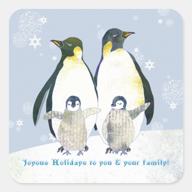 Winter Penguins, Joyous Holidays Envelope Stickers (Front)