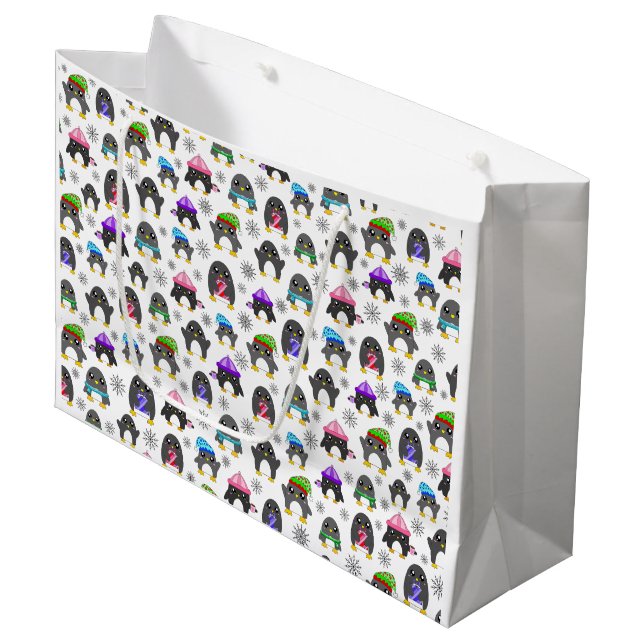 Winter Penguins Large Gift Bag (Front Angled)