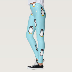Winter Penguins Pattern Cute Blue and White Leggings