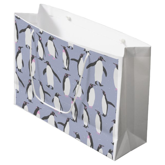 Winter Penguins seamless pattern + your ideas Large Gift Bag (Front Angled)