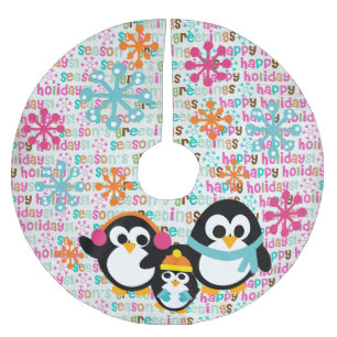Winter Penguins Seasons Greetings Tree Skirt