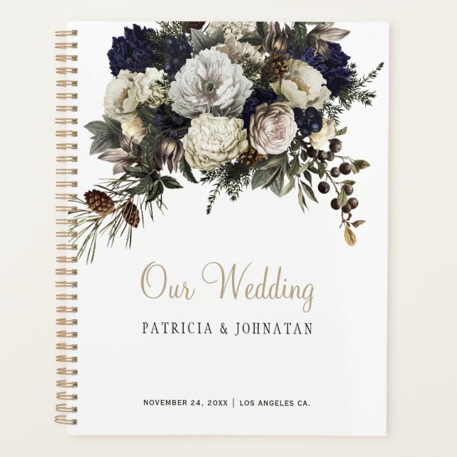 Winter peonies elegant gold PHOTO wedding Planner (Front)