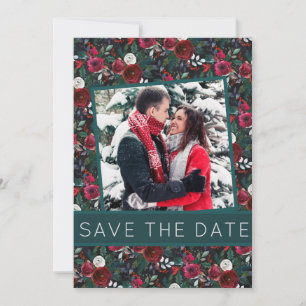 Winter Peonies Green Burgundy Christmas Photo Save The Date