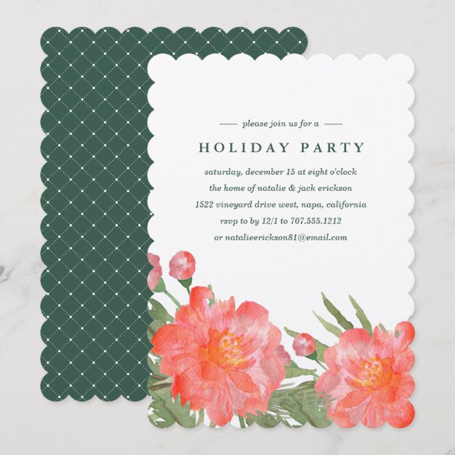 Winter Peony Holiday Party Invitation (Front/Back)
