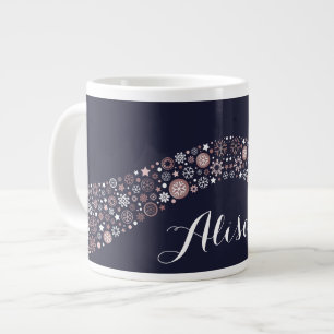 Winter personalised name rose gold snowflake xmas large coffee mug