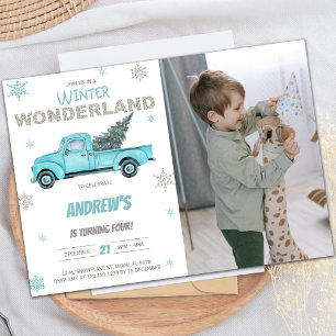 Winter Photo Wonderland Truck Birthday Invitations