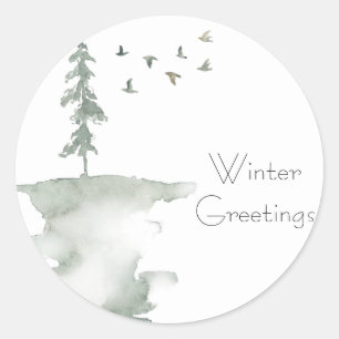 Winter Pine and Birds Holiday Sticker