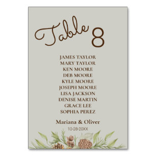 Winter Pine Beige Table Number Card with Names