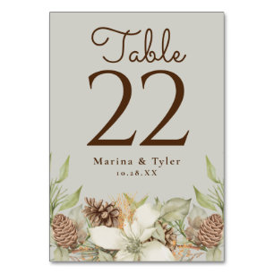 Winter Pine Beige Wedding Table Number Cards