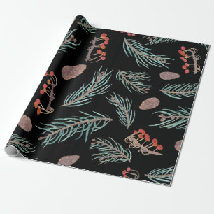 Winter Pine & Berries Watercolor Pattern Wrapping Paper