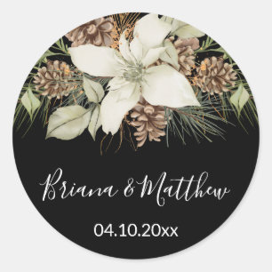 Winter Pine Black and White Wedding Envelope Seals