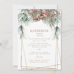 Winter Pine Bough Bridal Shower Invitation
