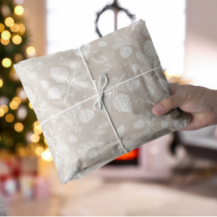 Winter Pine Branch in white and beige Christmas Tissue Paper