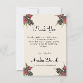 Winter Pine Cone and Berry Funeral Thank You Cards