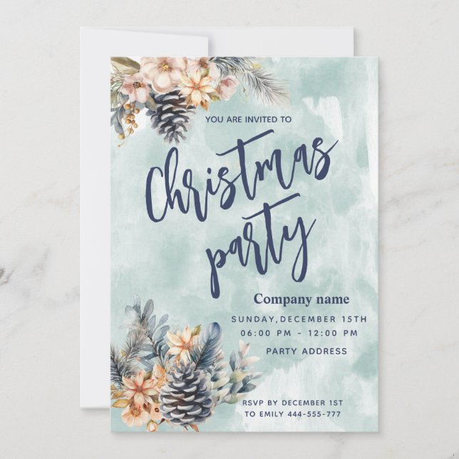Winter Pine cone floral Christmas party corporate Invitation (Front)