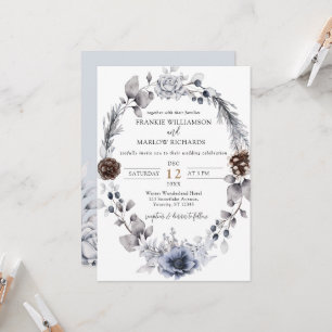 Winter Pine Cone Floral Wreath Boho Wedding Invita Invitation